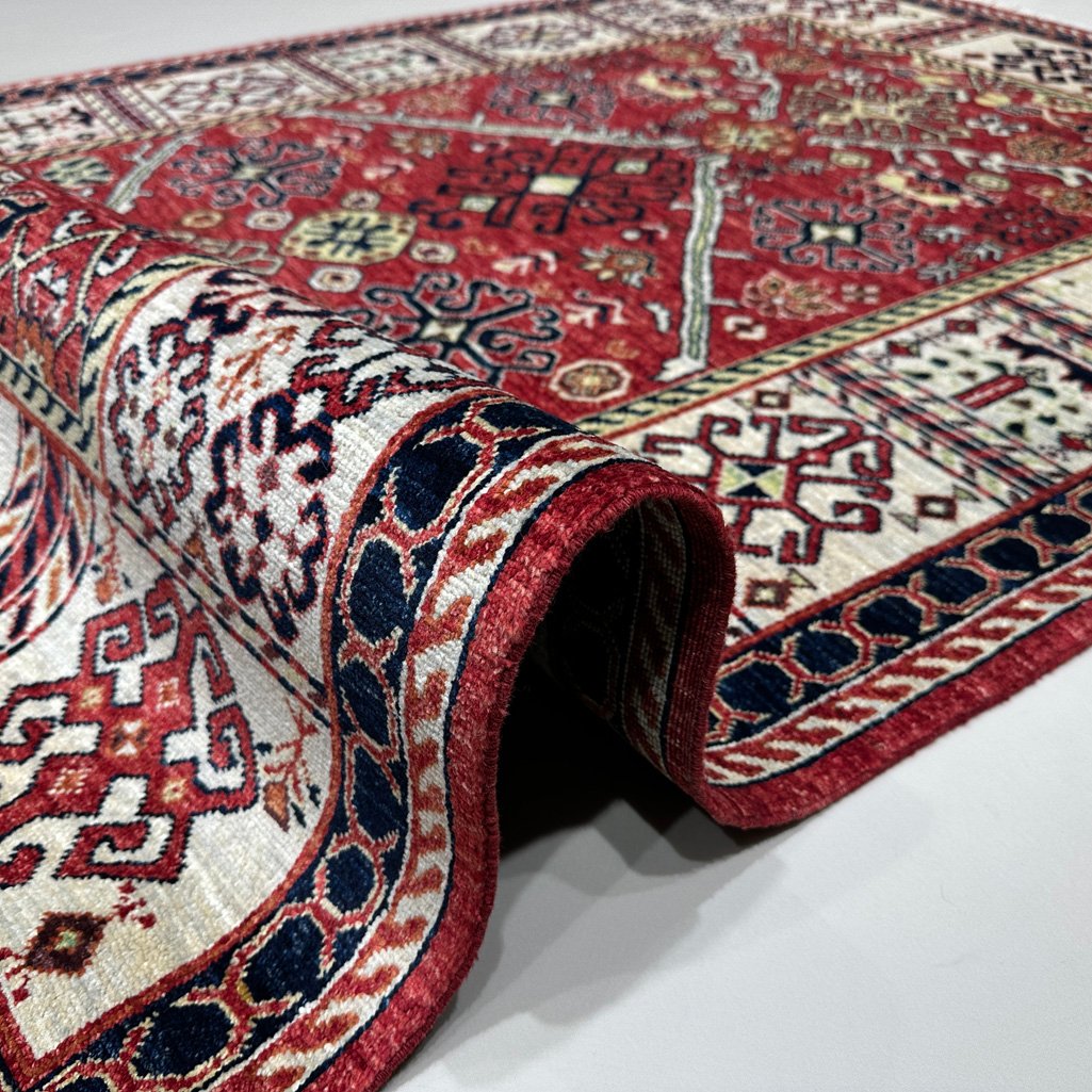 El Dokuma Kırmızı Afgan Kabile Yün Halı (155x215 cm) - Görsel 6