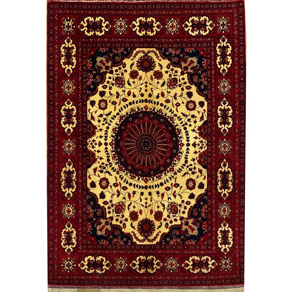 El Dokuma Madalyon Afgan Bilicik Yün Halı (155x215 cm)