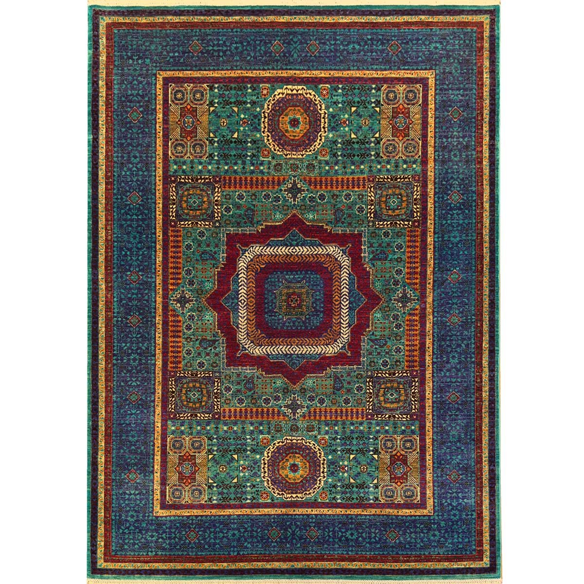 El Dokuma Turkuaz İnce Memlük Yün Halı (180x250 cm)
