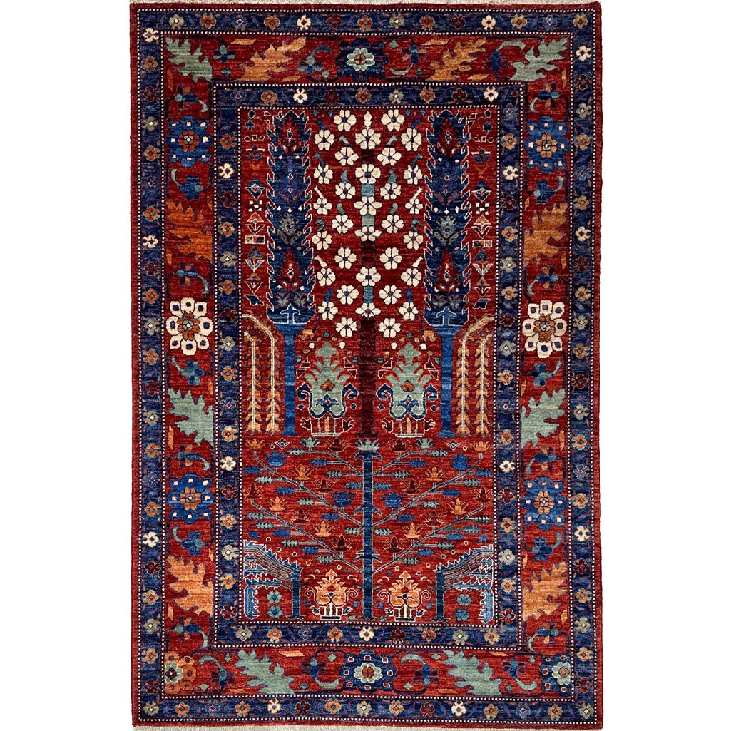 El Dokuma Ağaç Motifli Afgan Kabile Yün Halı (150x240 cm)