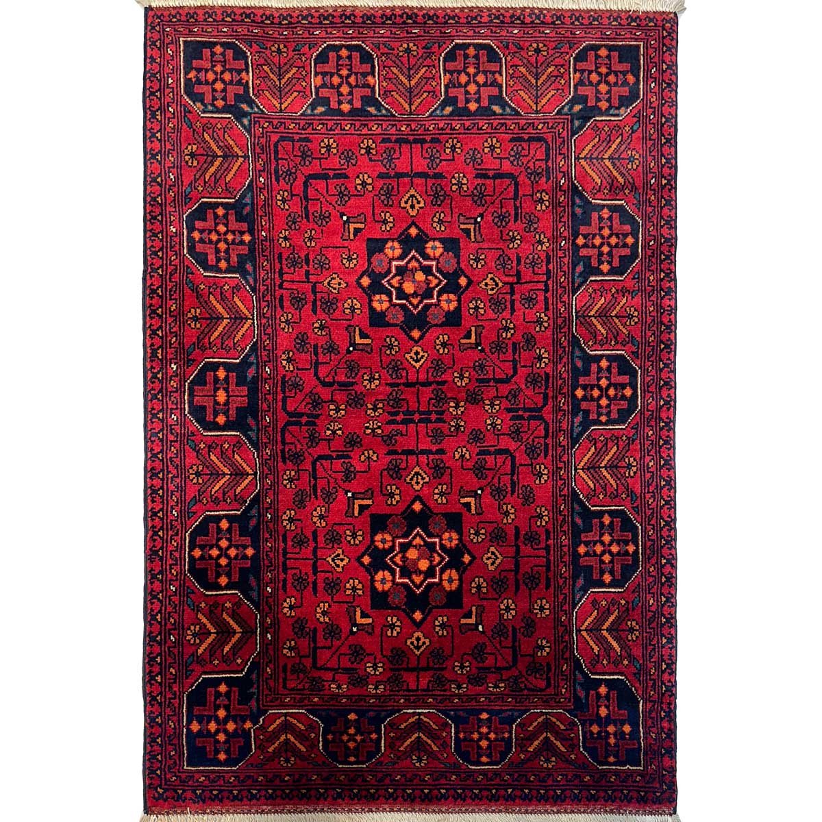 El Dokuma Yıldız Desenli Afgan Yün Halı (80x120 cm)
