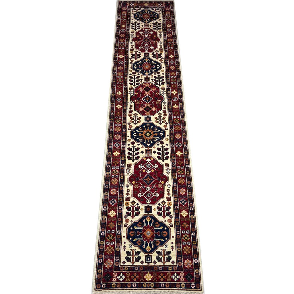 El Dokuma Afgan Kabile Yün Yolluk Halı (85x390 cm)