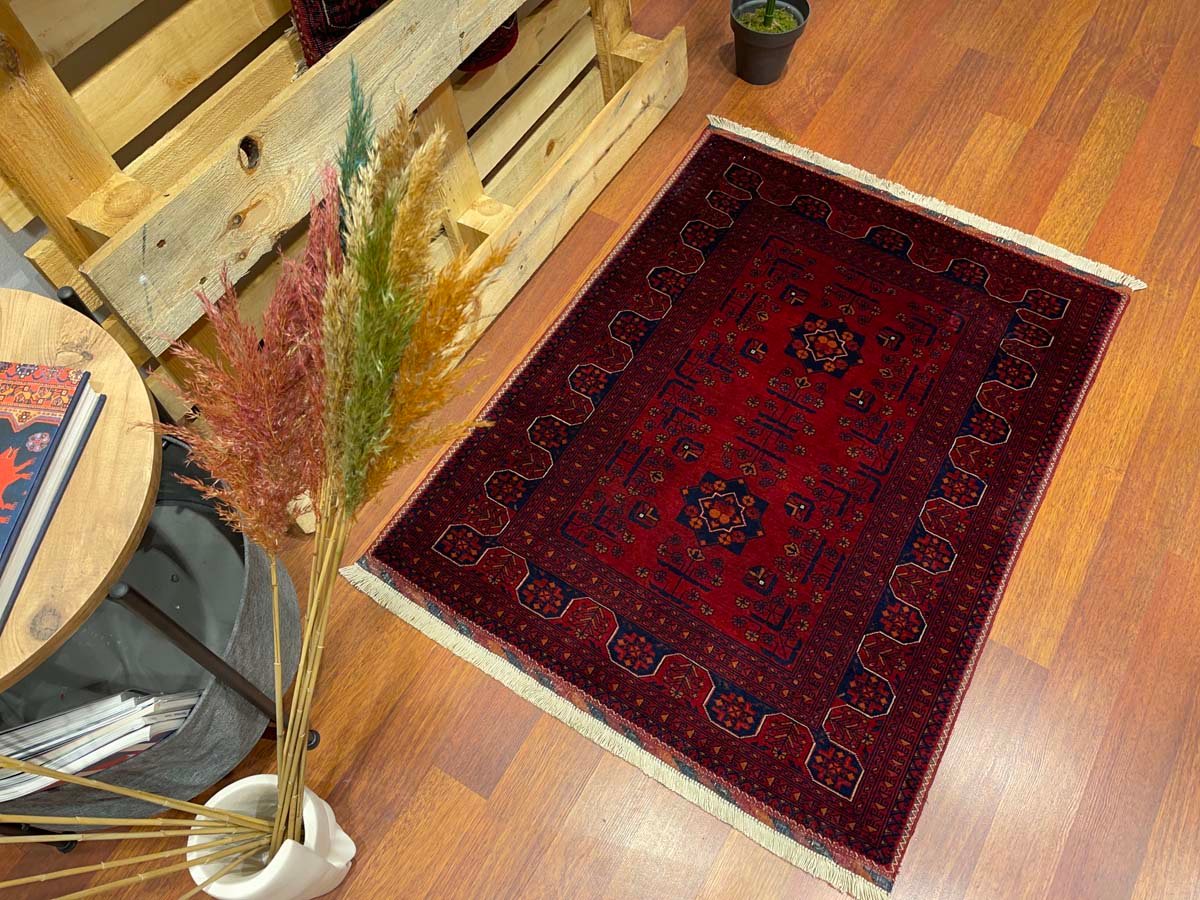 El Dokuma Afgan Bilicik İnce Dokuma Yün Halı (80x110 cm) - Görsel 3