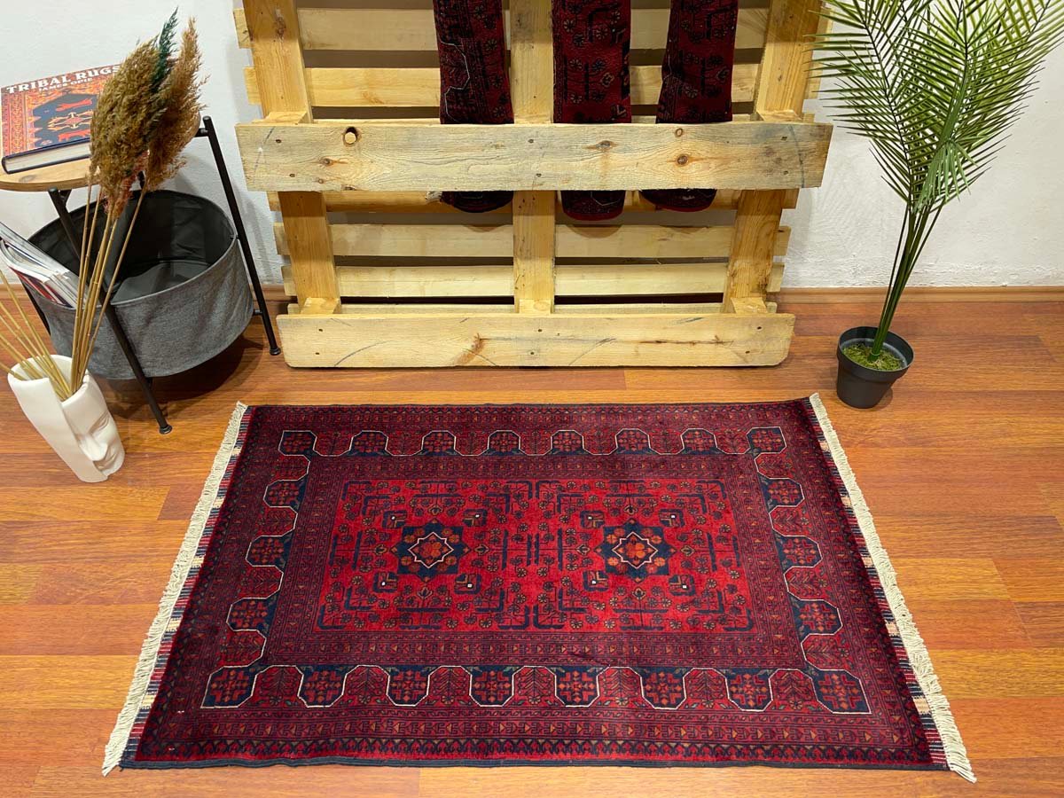 El Dokuma Afgan Bilicik İnce Dokuma Yün Halı (80x130 cm) - Görsel 7
