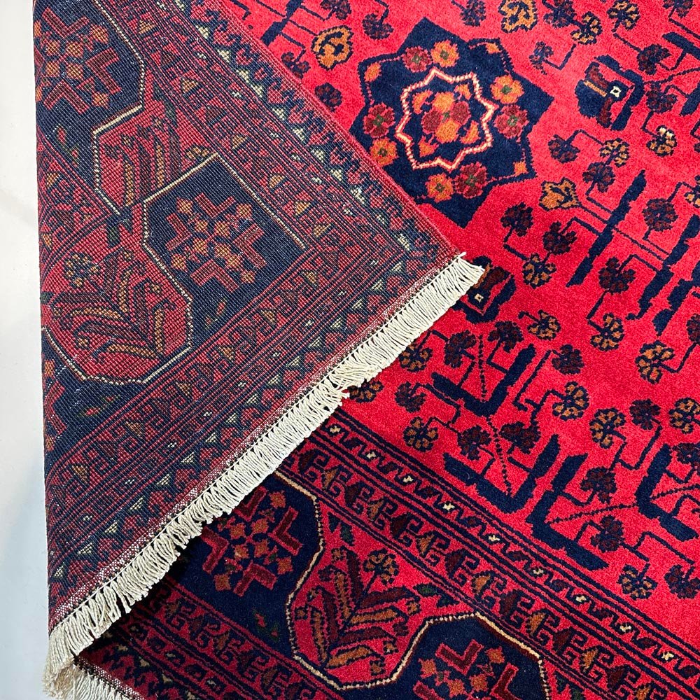 El Dokuma Yıldız Desenli Kırmızı Afgan Yün Halı (150x205 cm) - Görsel 5
