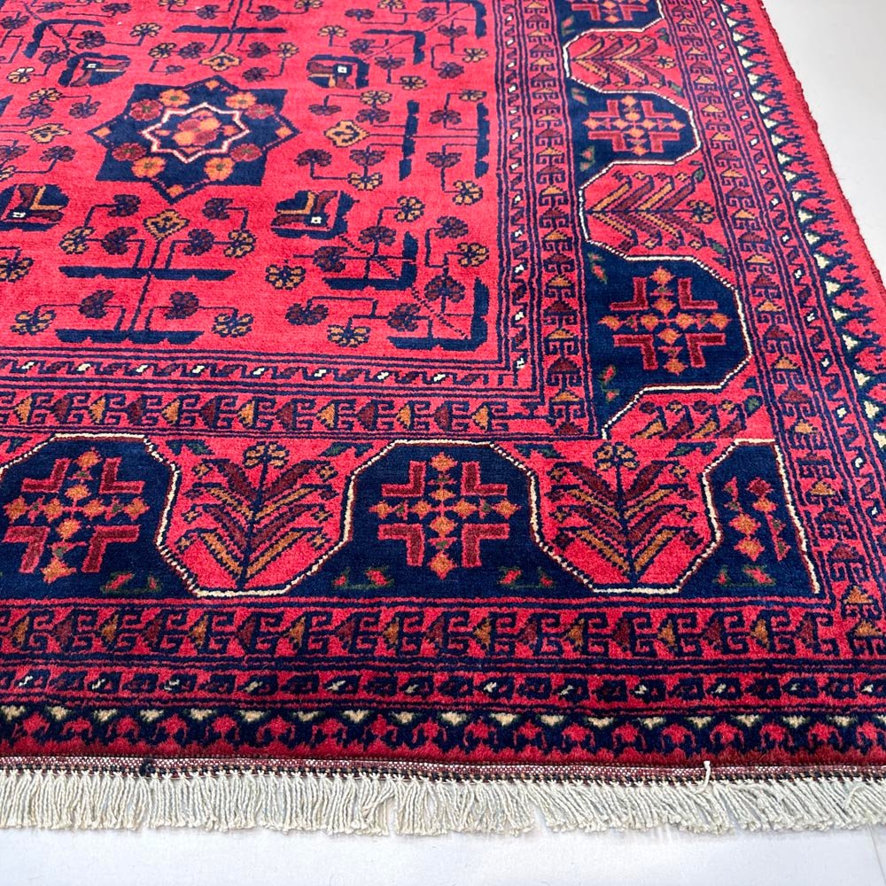 El Dokuma Yıldız Desenli Kırmızı Afgan Yün Halı (150x205 cm) - Görsel 10