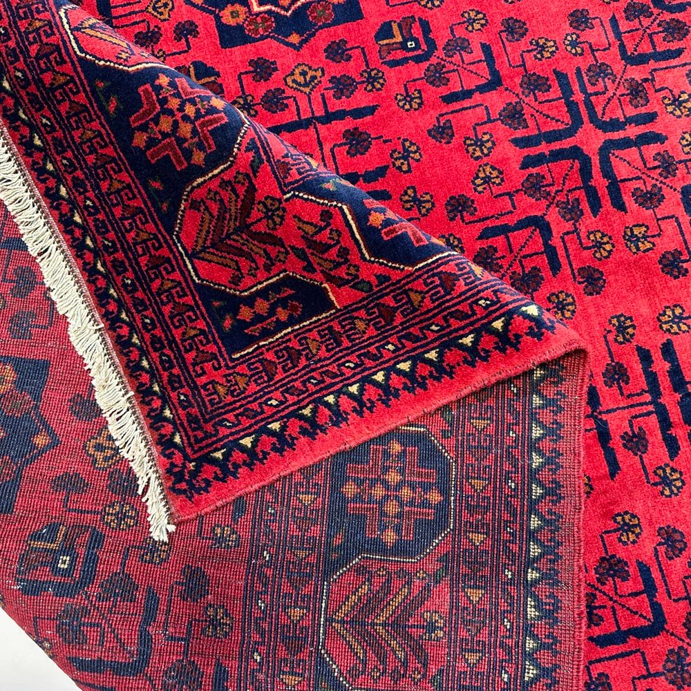 El Dokuma Yıldız Desenli Kırmızı Afgan Yün Halı (150x205 cm) - Görsel 8