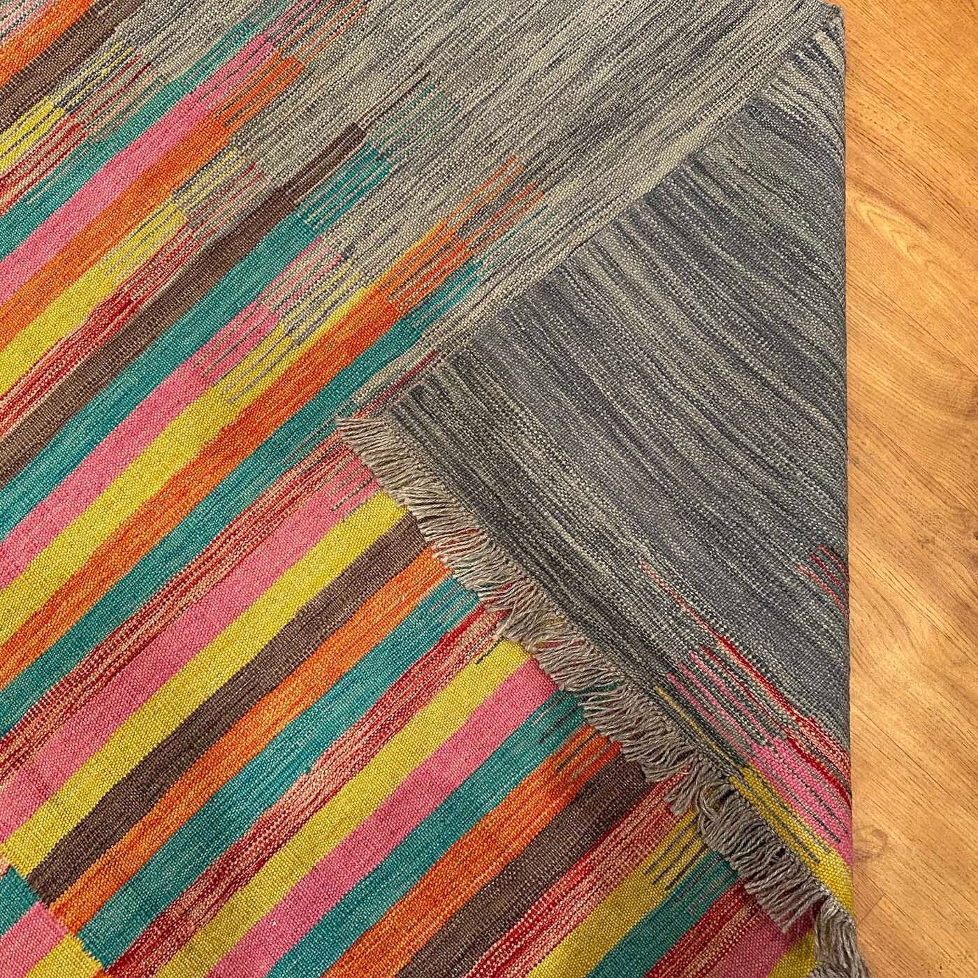 El Dokuma Renkli Modern Yün Kilim (200x300 cm) - Görsel 5