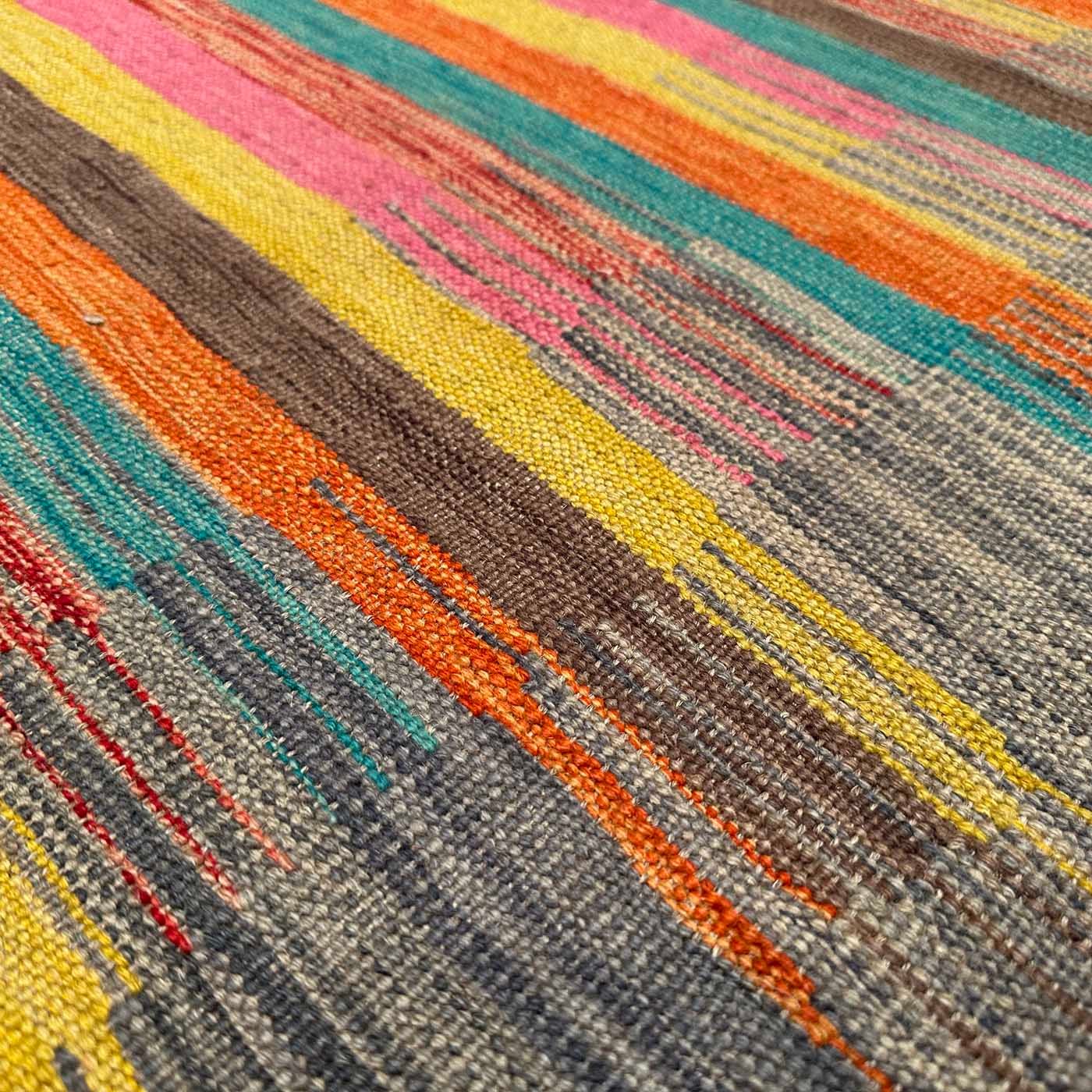 El Dokuma Renkli Modern Yün Kilim (200x300 cm) - Görsel 2