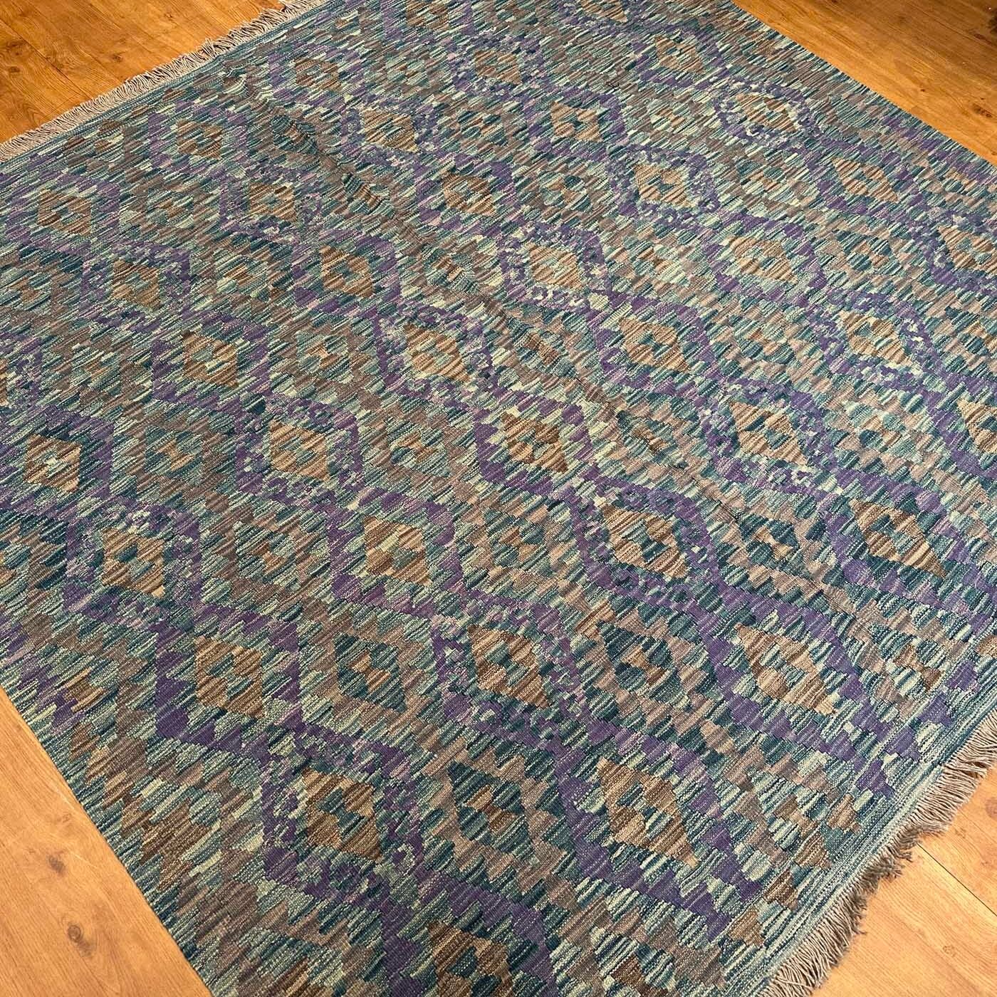 El Dokuma Kare Anadolu Desenli Yün Kilim (200x200 cm) - Görsel 6