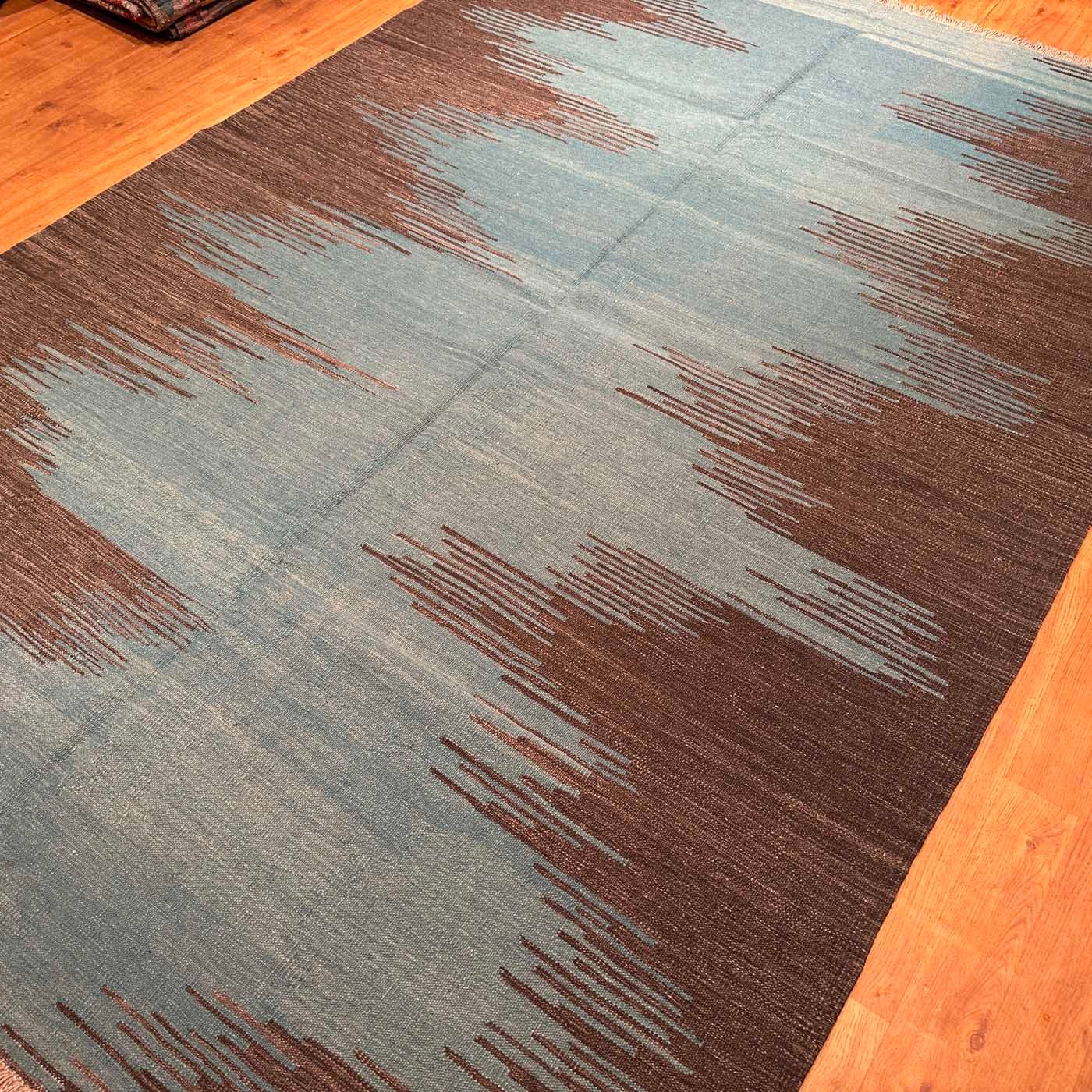 El Dokuma Turkuaz Modern Yün Kilim (200x295 cm) - Görsel 7