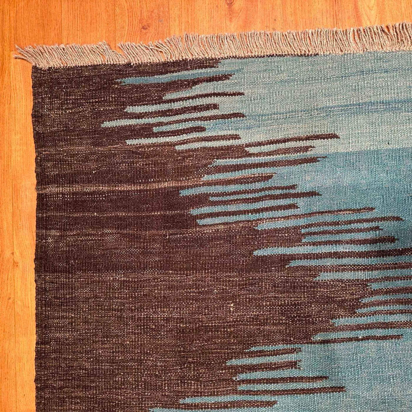 El Dokuma Turkuaz Modern Yün Kilim (200x295 cm) - Görsel 4