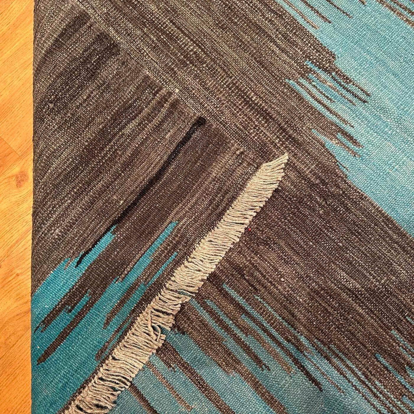 El Dokuma Turkuaz Modern Yün Kilim (200x295 cm) - Görsel 5