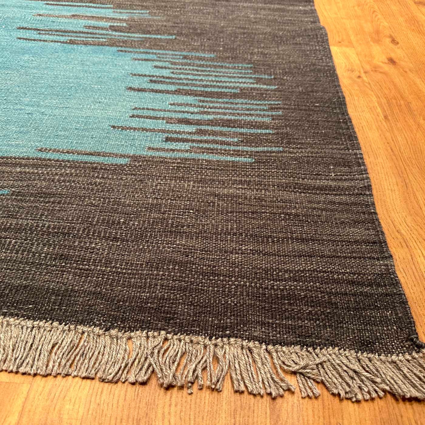El Dokuma Turkuaz Modern Yün Kilim (200x295 cm) - Görsel 8