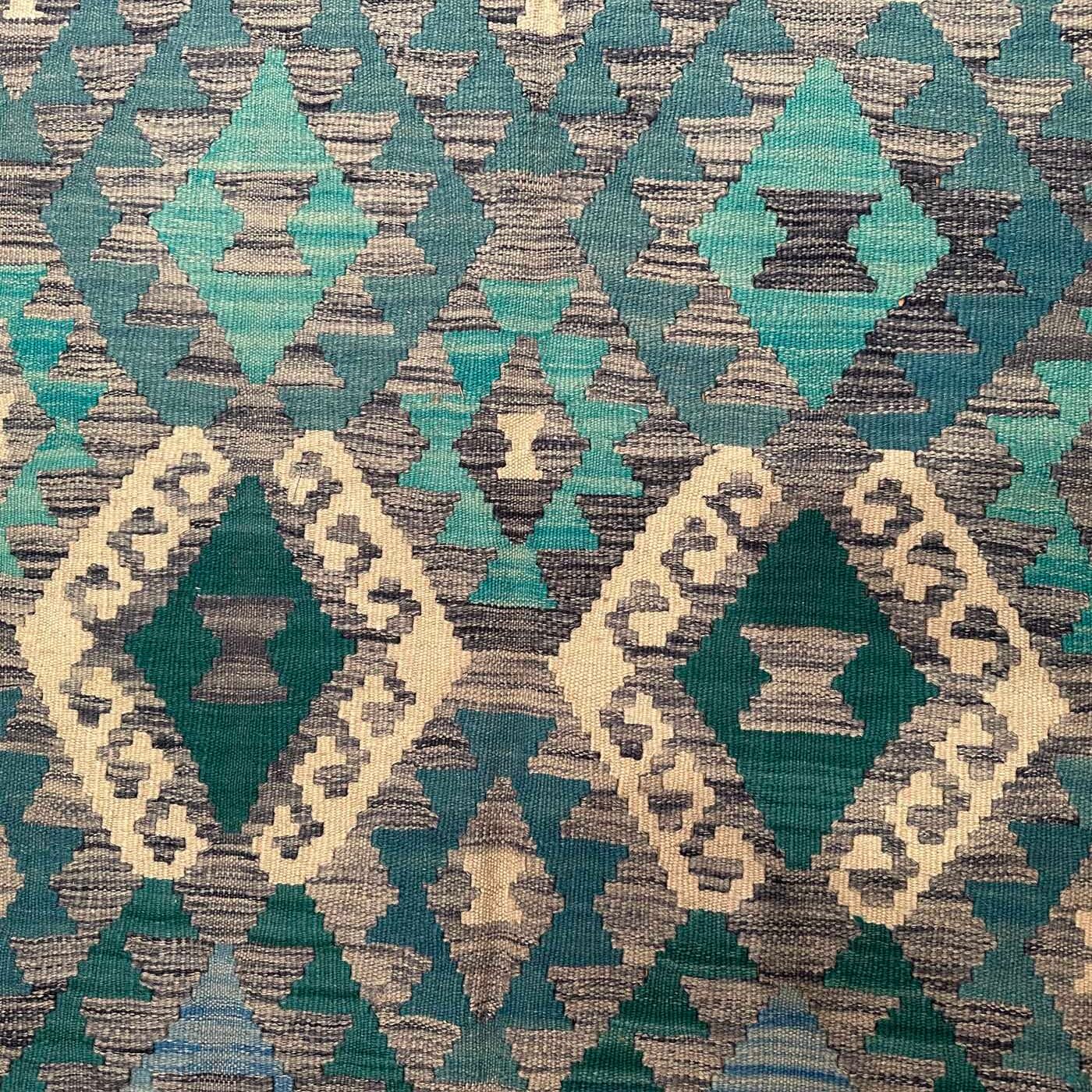 El Dokuma Turkuaz Anadolu Desenli Yün Kilim (205x295 cm) - Görsel 3