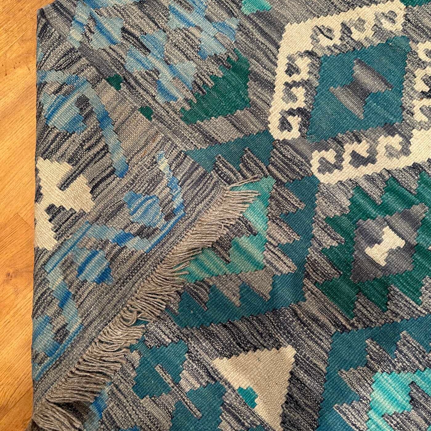 El Dokuma Turkuaz Anadolu Desenli Yün Kilim (205x295 cm) - Görsel 5