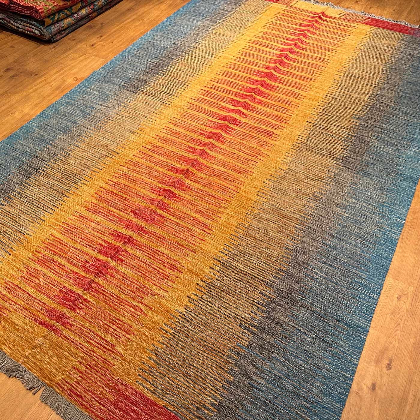 El Dokuma Renkli Modern Yün Kilim (195x300 cm) - Görsel 7