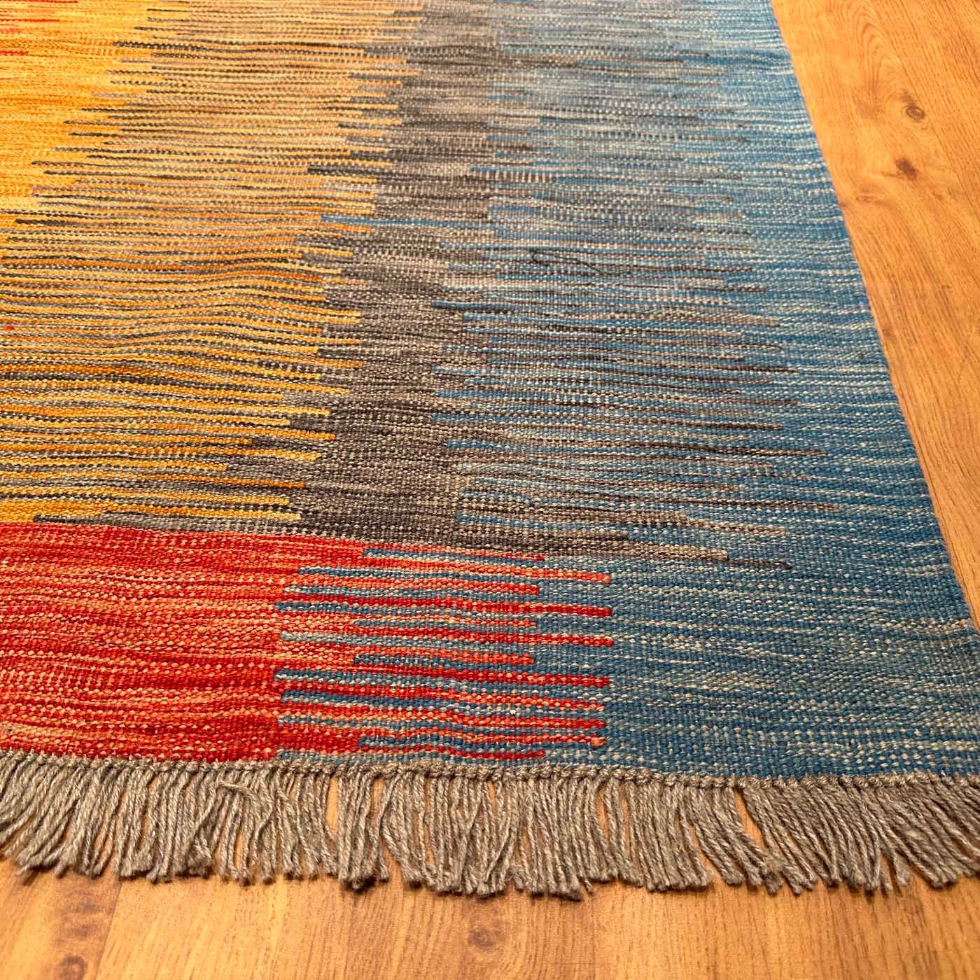 El Dokuma Renkli Modern Yün Kilim (195x300 cm) - Görsel 8
