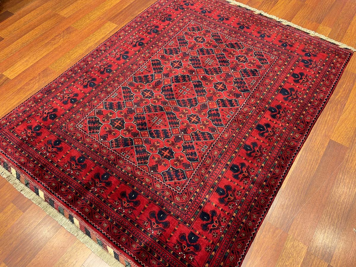 El Dokuma Kırmızı Afgan Bilicik İnce Dokuma Yün Halı (150x190 cm) - Görsel 6