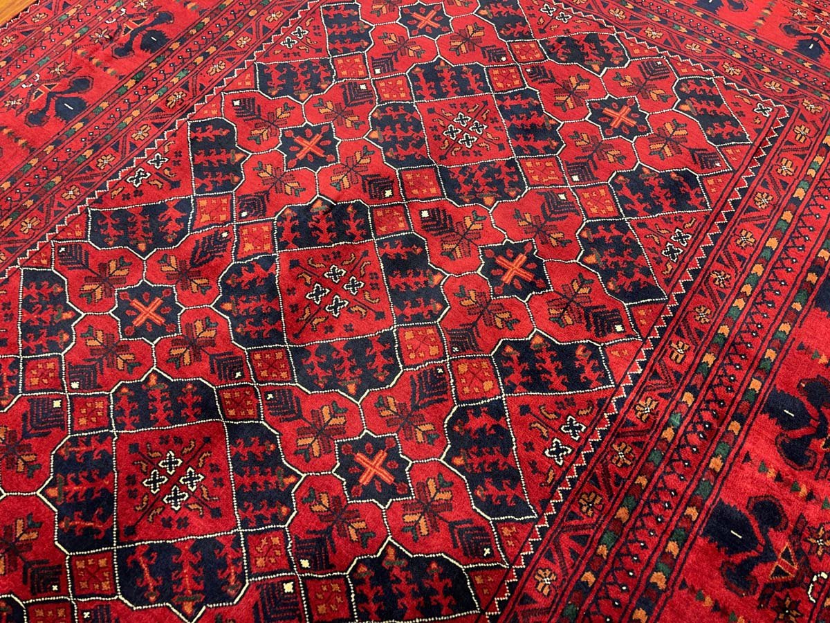 El Dokuma Kırmızı Afgan Bilicik İnce Dokuma Yün Halı (150x190 cm) - Görsel 2