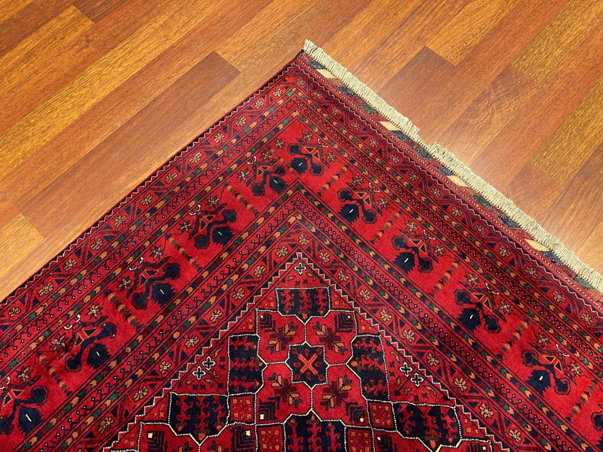 El Dokuma Kırmızı Afgan Bilicik İnce Dokuma Yün Halı (150x190 cm) - Görsel 7