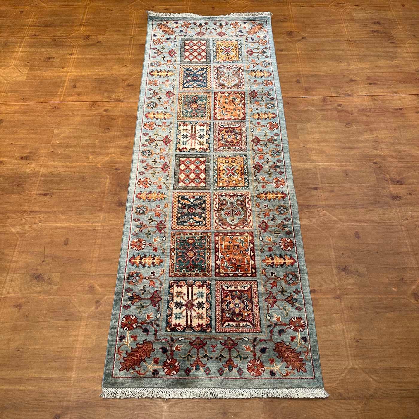 El Dokuma Turkuaz Bahtiyar Kabile Yün Yolluk Halı (80x220 cm) - Görsel 8