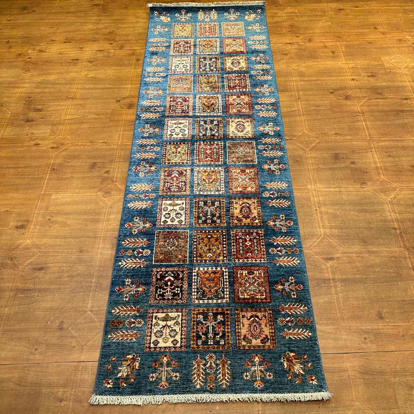 El Dokuma Mavi Bahtiyar Kabile Yün Yolluk Halı (80x255 cm) - Görsel 9