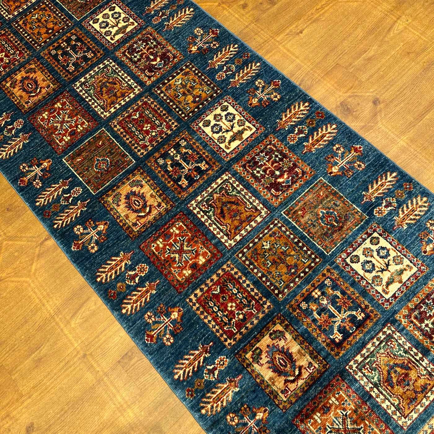 El Dokuma Mavi Bahtiyar Kabile Yün Yolluk Halı (80x255 cm) - Görsel 3