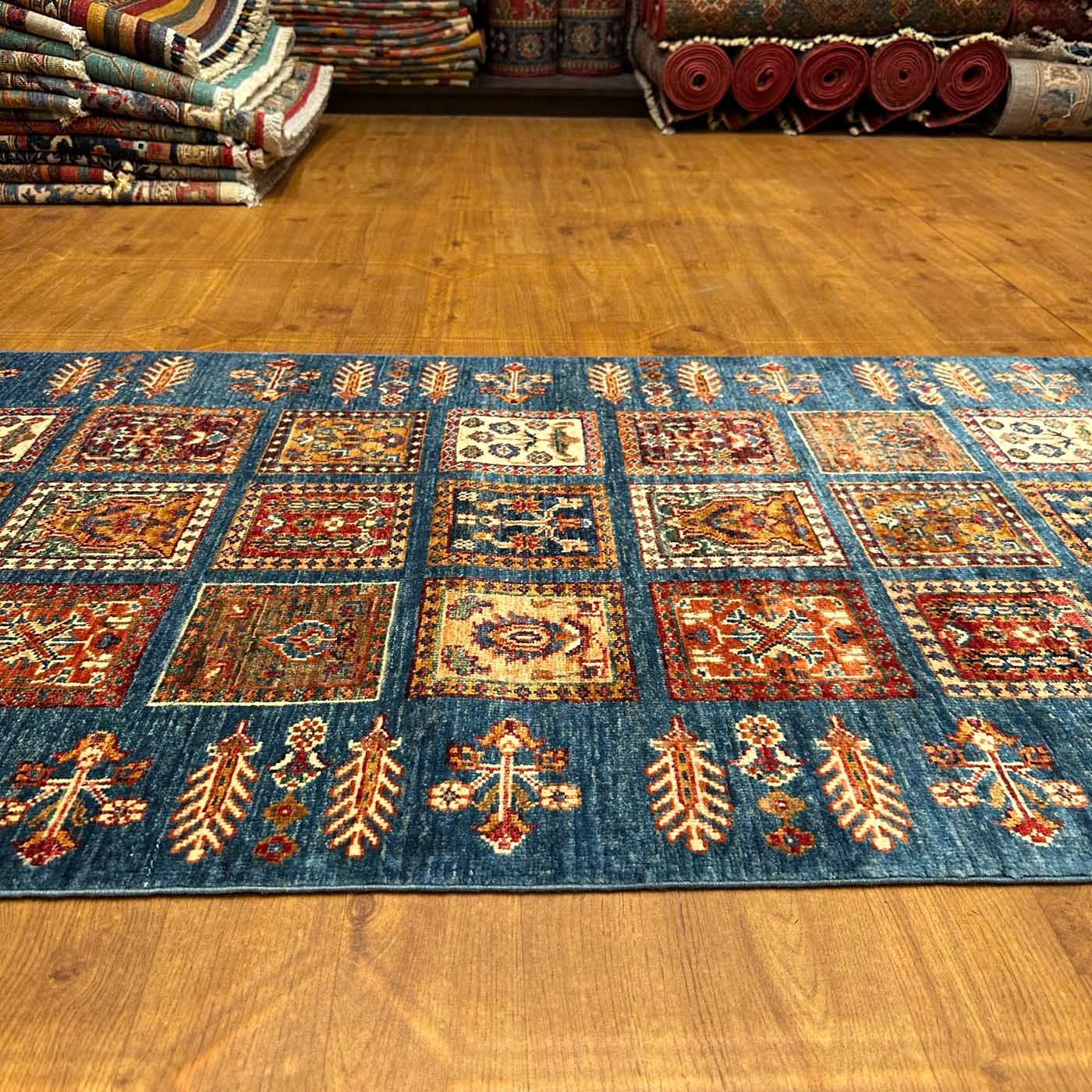 El Dokuma Mavi Bahtiyar Kabile Yün Yolluk Halı (80x255 cm) - Görsel 8
