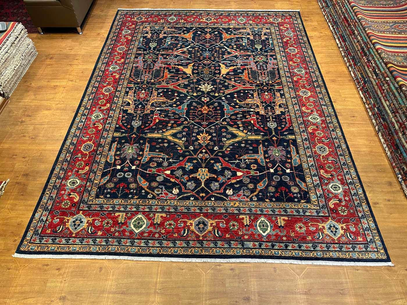 El Dokuma Mavi Bijar İran Tasarım Yün Halı (270x370 cm) - Görsel 9
