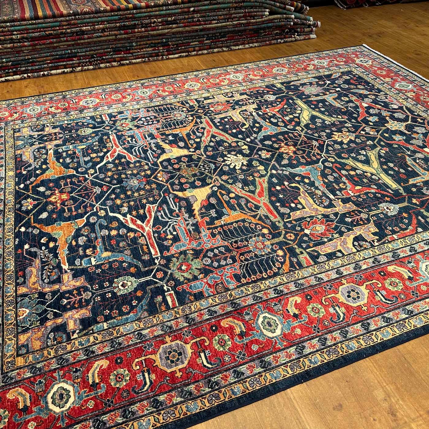 El Dokuma Mavi Bijar İran Tasarım Yün Halı (270x370 cm) - Görsel 5