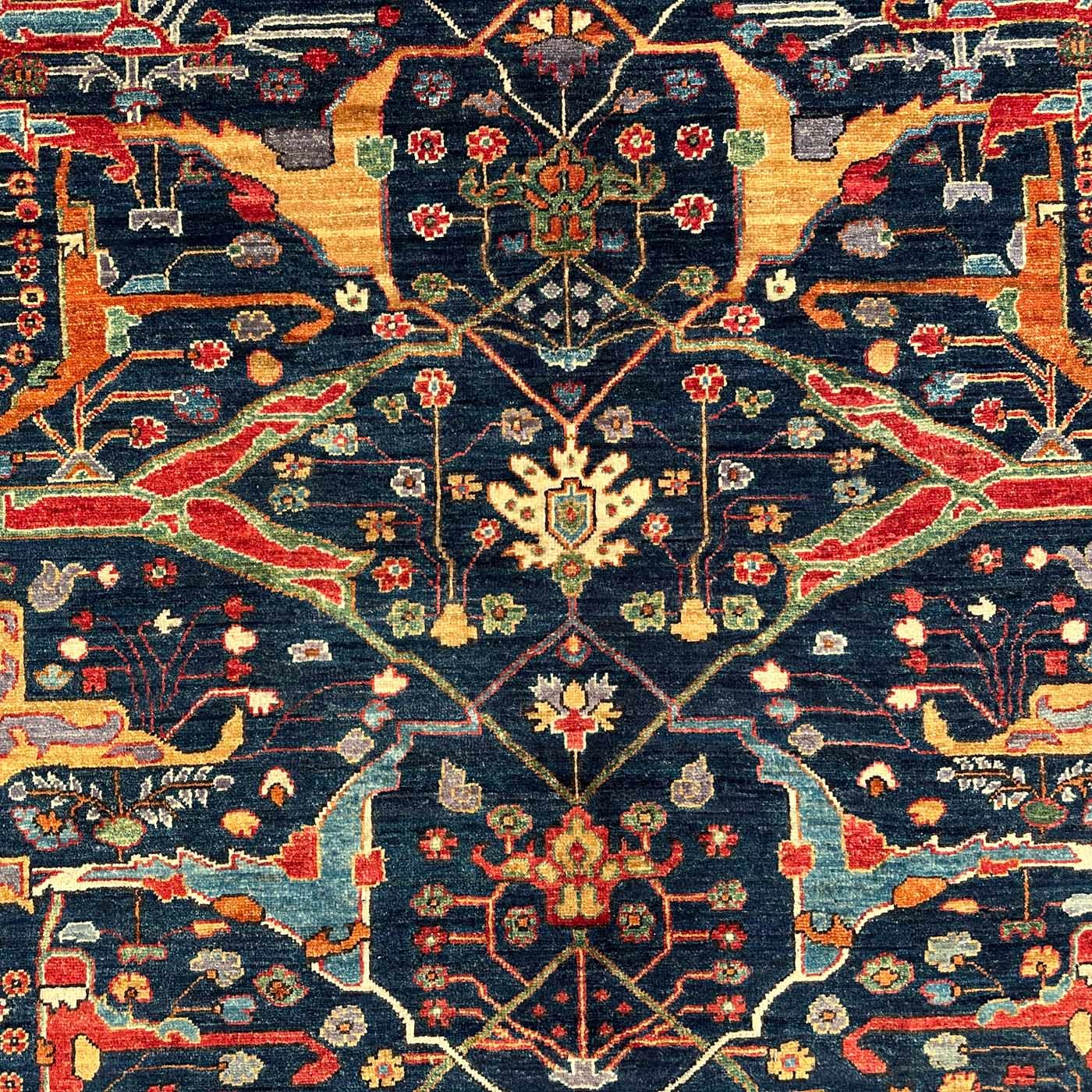 El Dokuma Mavi Bijar İran Tasarım Yün Halı (270x370 cm) - Görsel 2