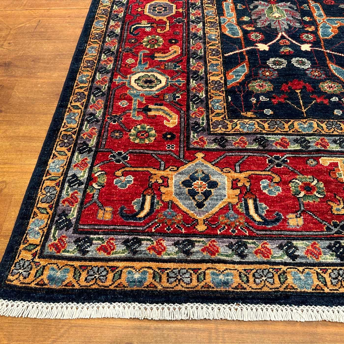 El Dokuma Mavi Bijar İran Tasarım Yün Halı (270x370 cm) - Görsel 3