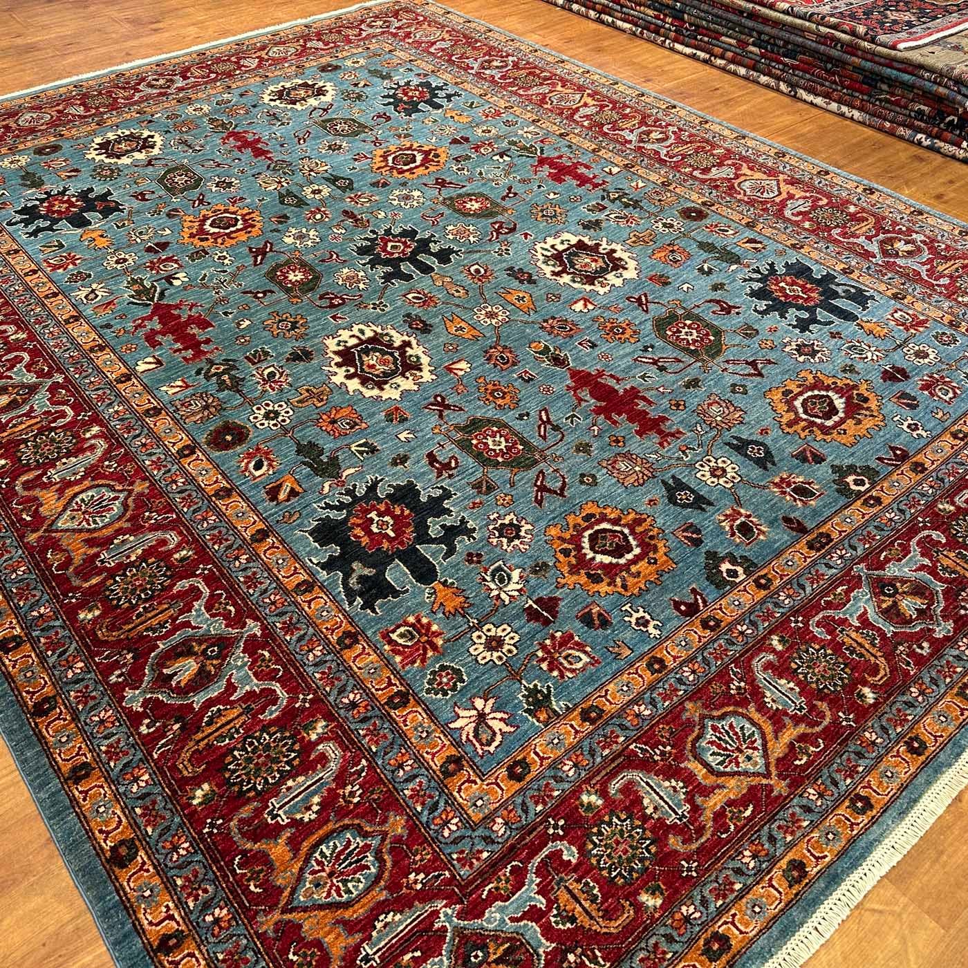 El Dokuma Turkuaz Türk Uşak Yün Halı (280x370 cm) - Görsel 4
