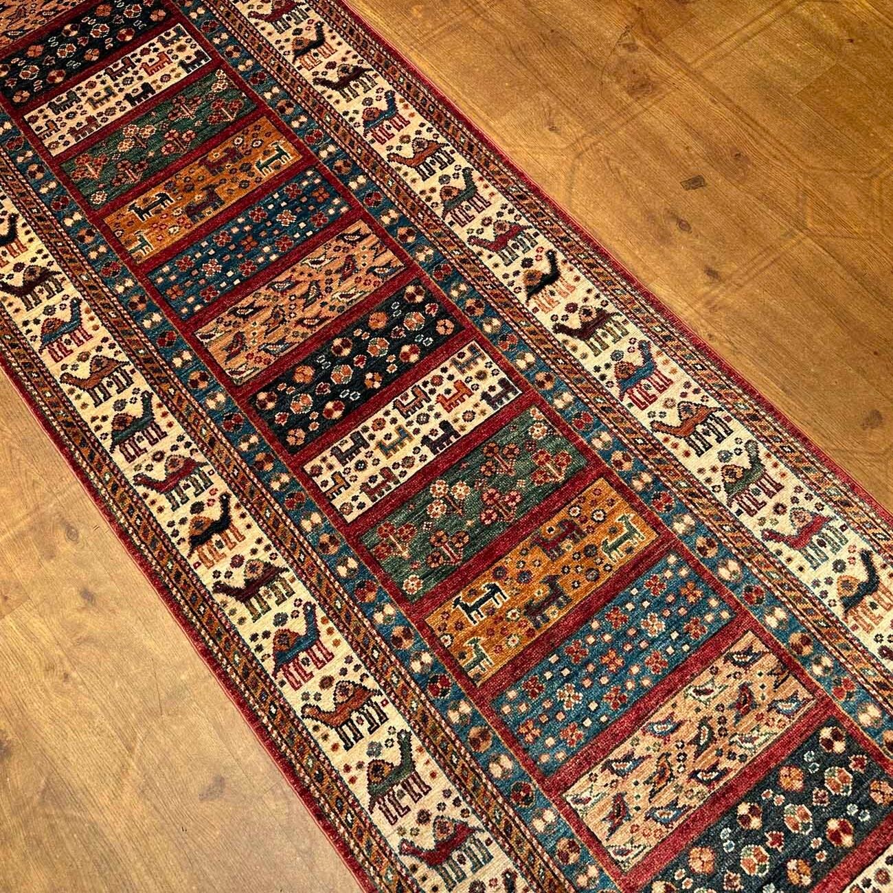 El Dokuma Figürlü Afgan Kabile Yün Yolluk Halı (80x300 cm) - Görsel 3