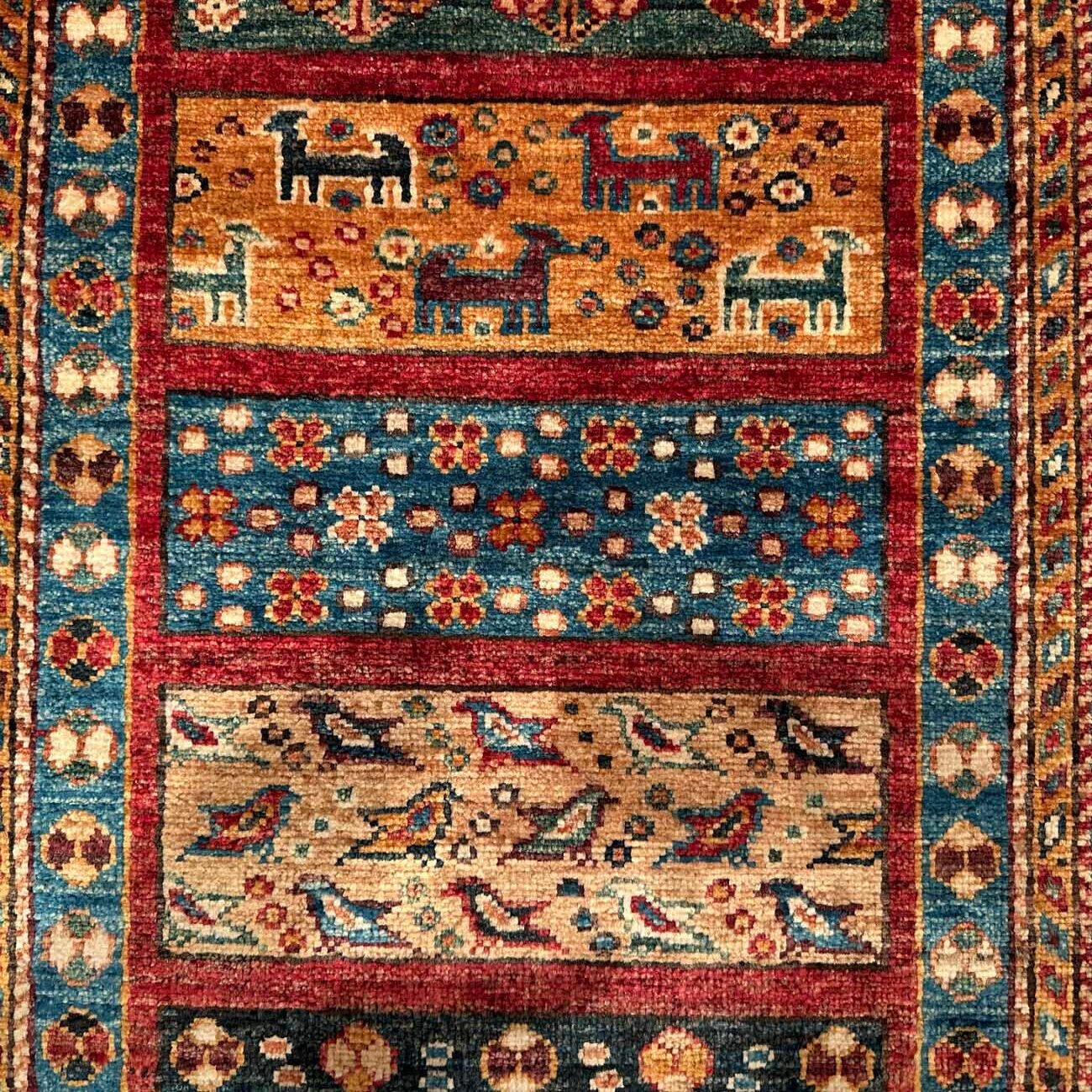 El Dokuma Figürlü Afgan Kabile Yün Yolluk Halı (80x300 cm) - Görsel 2