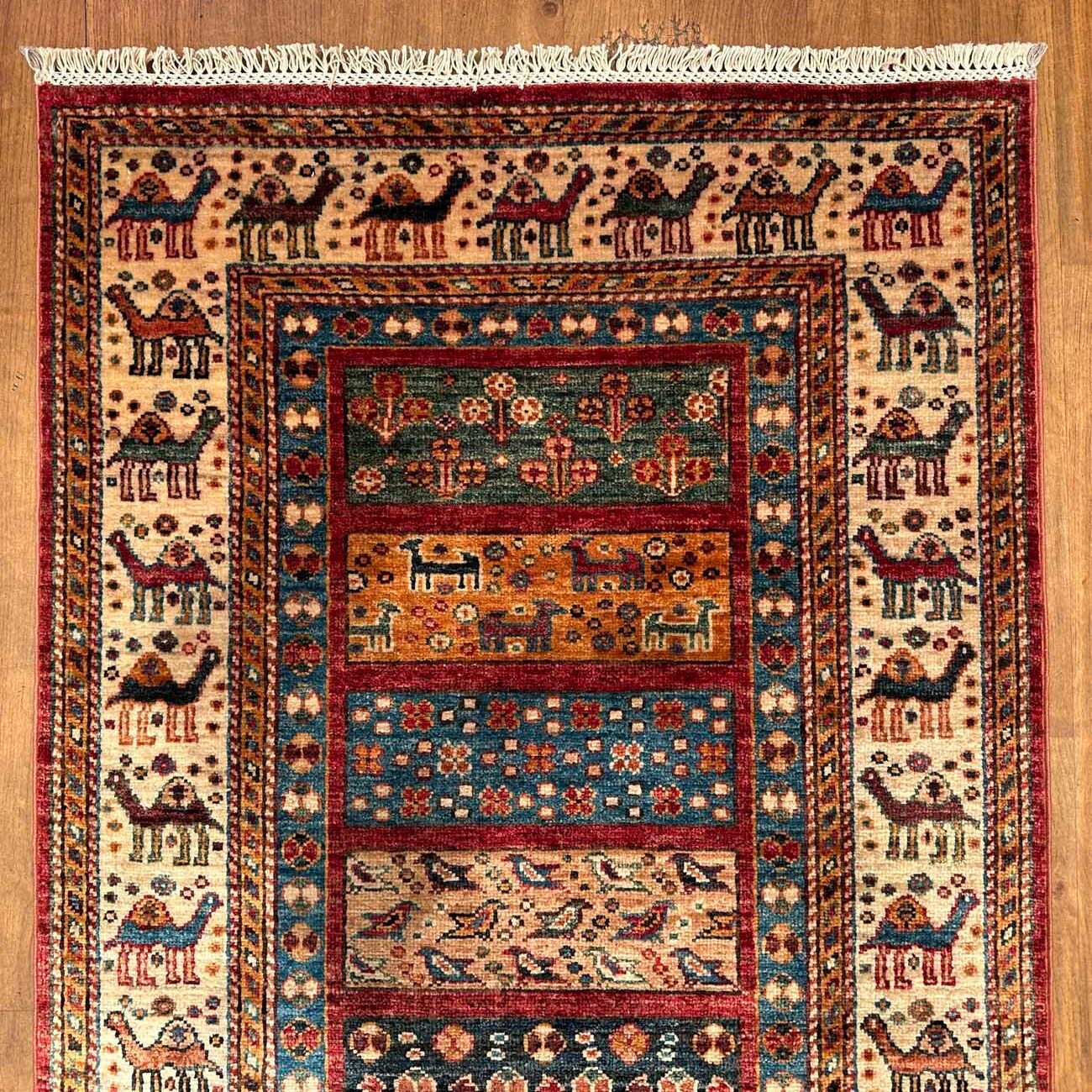 El Dokuma Figürlü Afgan Kabile Yün Yolluk Halı (80x300 cm) - Görsel 9