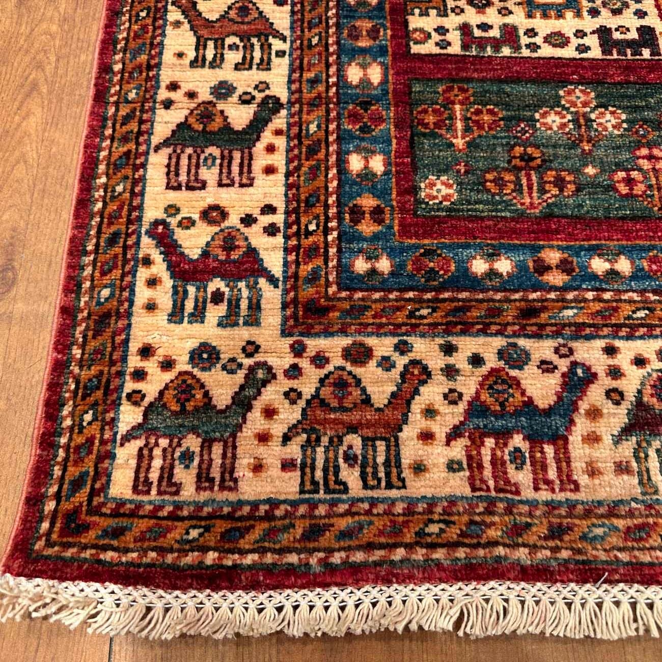 El Dokuma Figürlü Afgan Kabile Yün Yolluk Halı (80x300 cm) - Görsel 5