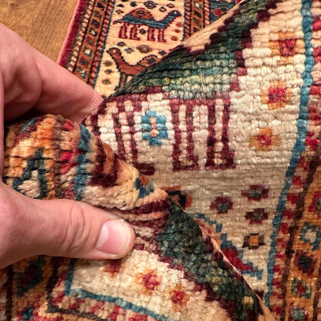El Dokuma Figürlü Afgan Kabile Yün Yolluk Halı (80x300 cm) - Görsel 4