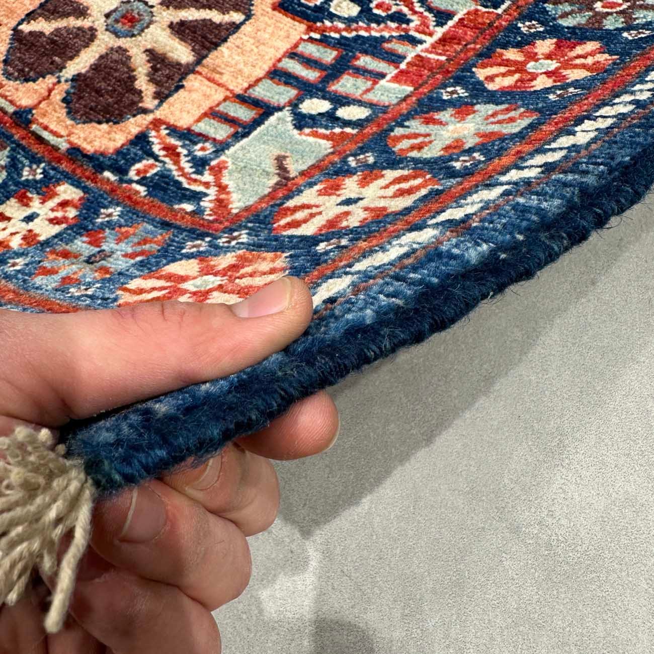 El Dokuma Mavi Afgan Kabile Yün Mini Halı (65x90 cm) - Görsel 8