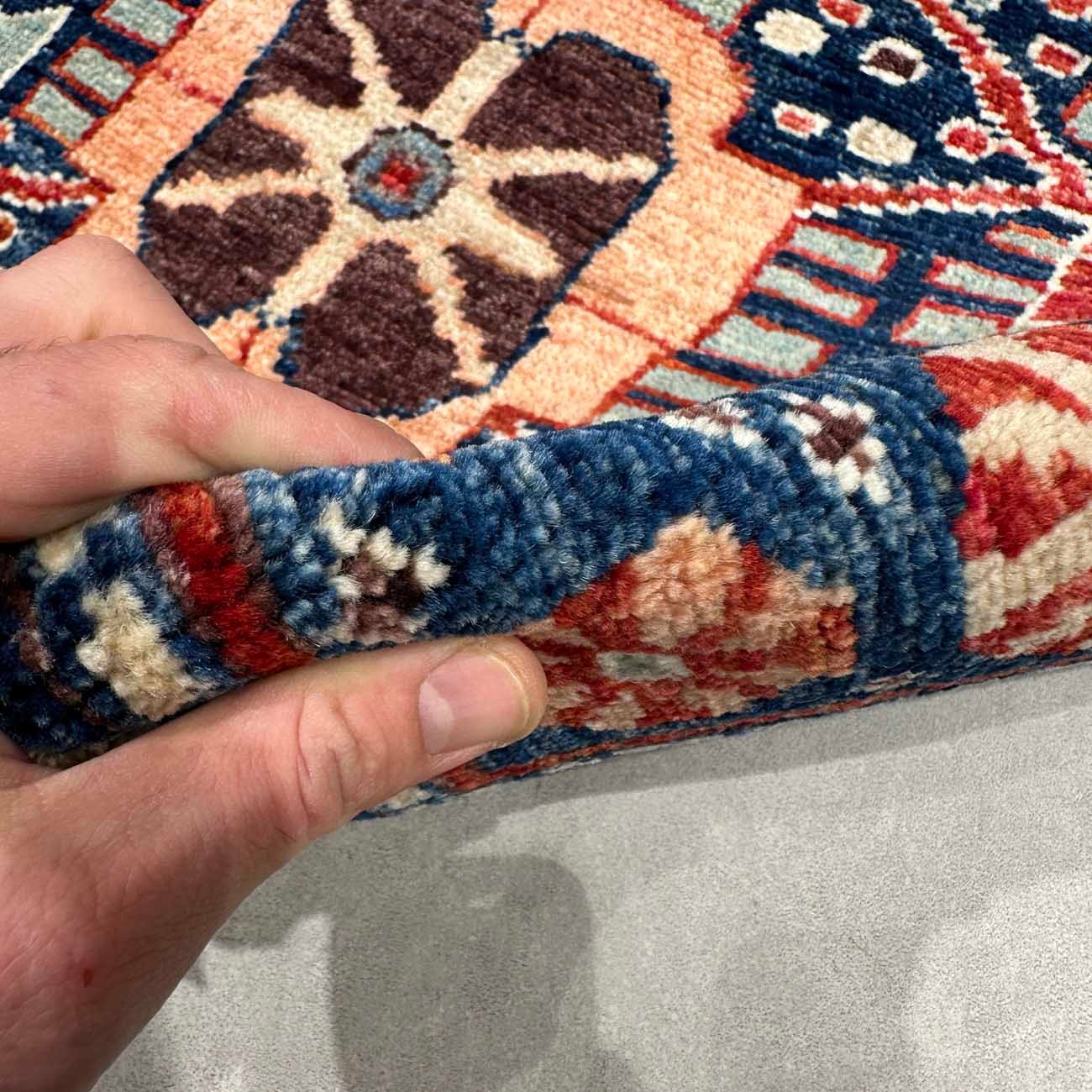 El Dokuma Mavi Afgan Kabile Yün Mini Halı (65x90 cm) - Görsel 3