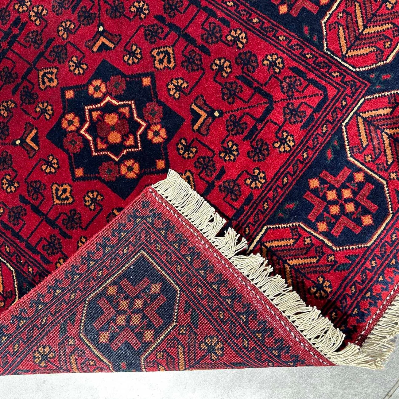 El Dokuma Yıldız Desenli Afgan Yün Halı (85x130 cm) - Görsel 5