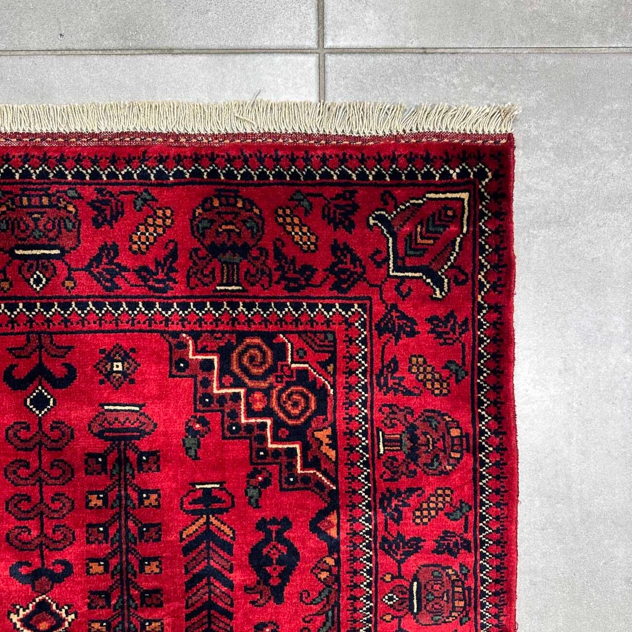El Dokuma Kırmızı Afgan Yün Halı (85x110 cm) - Görsel 3