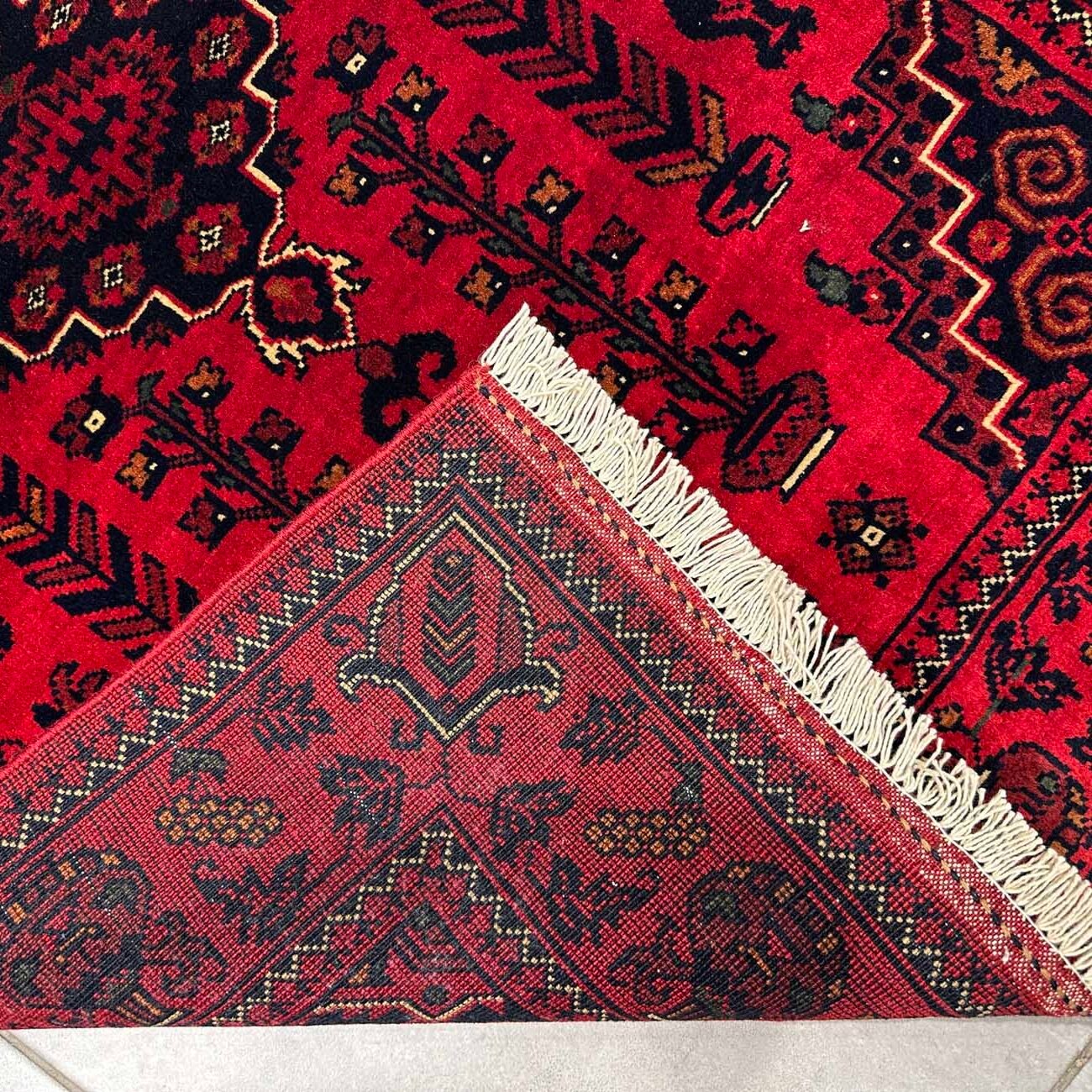 El Dokuma Kırmızı Afgan Yün Halı (85x110 cm) - Görsel 5