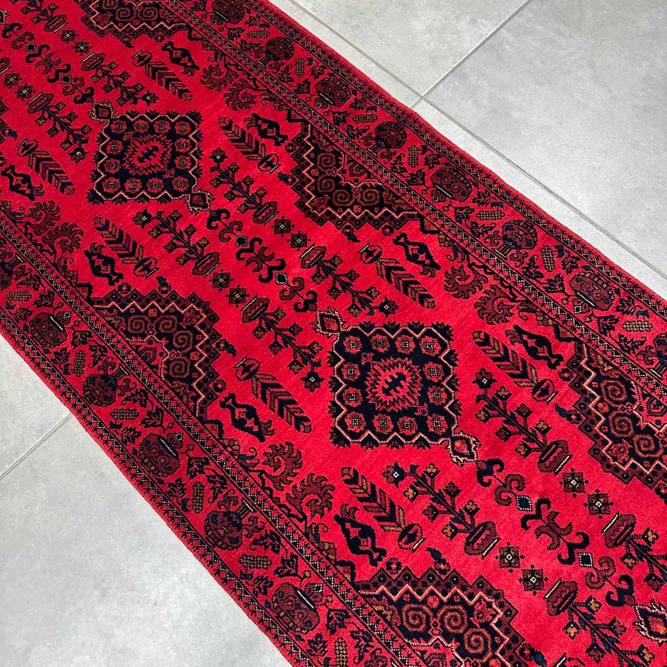 El Dokuma Kırmızı Afgan Yün Yolluk Halı (80x295 cm) - Görsel 7