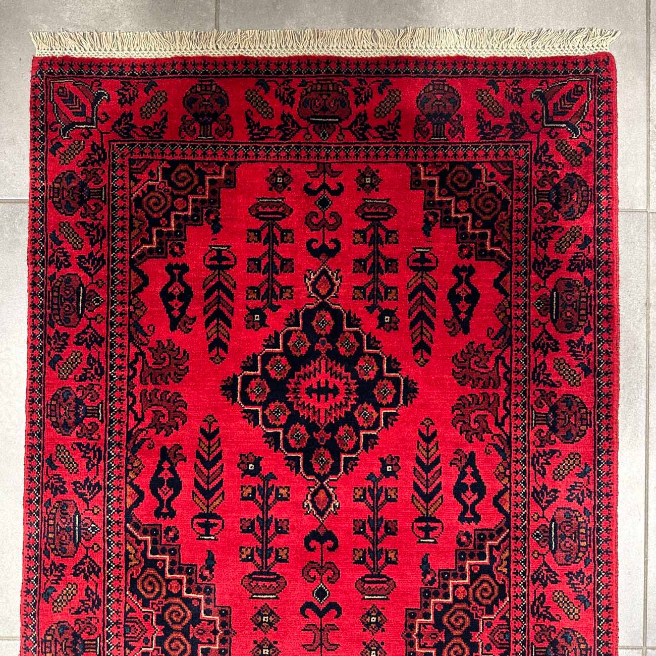 El Dokuma Kırmızı Afgan Yün Yolluk Halı (80x295 cm) - Görsel 3