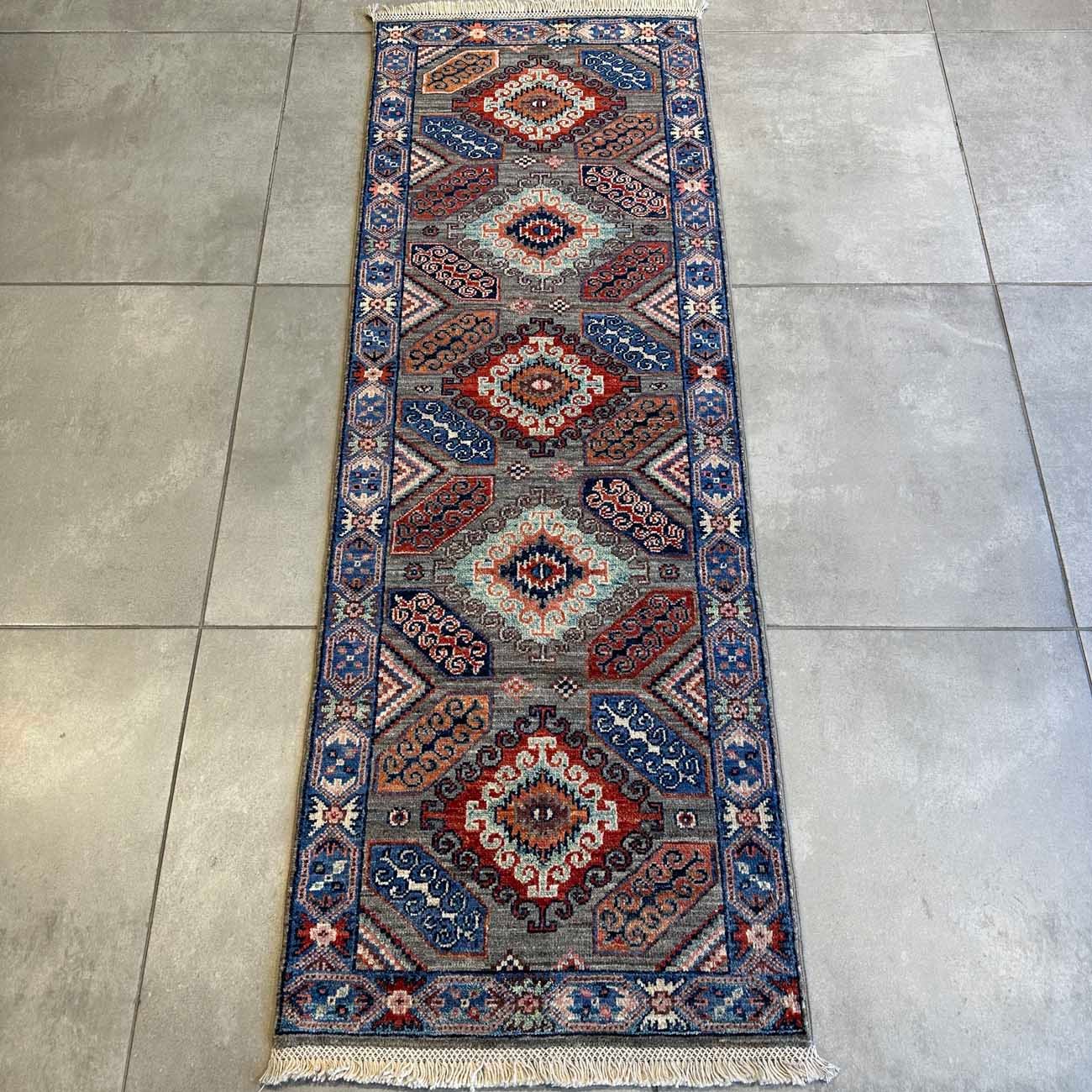 El Dokuma Gri Kaşkai İran Yün Yolluk Halı (60x180 cm) - Görsel 7