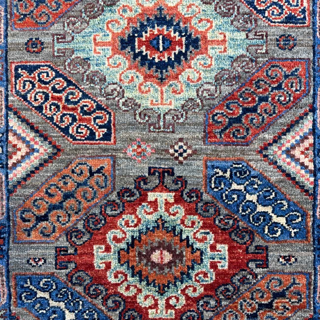 El Dokuma Gri Kaşkai İran Yün Yolluk Halı (60x180 cm) - Görsel 2