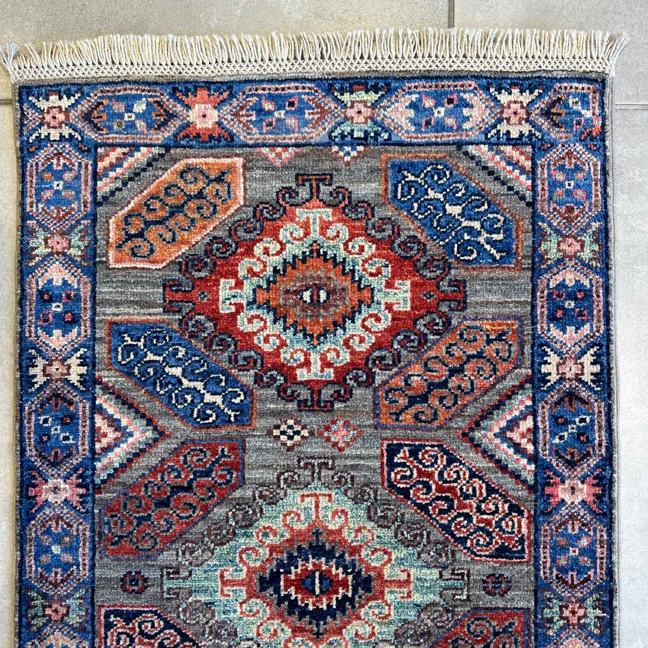 El Dokuma Gri Kaşkai İran Yün Yolluk Halı (60x180 cm) - Görsel 3