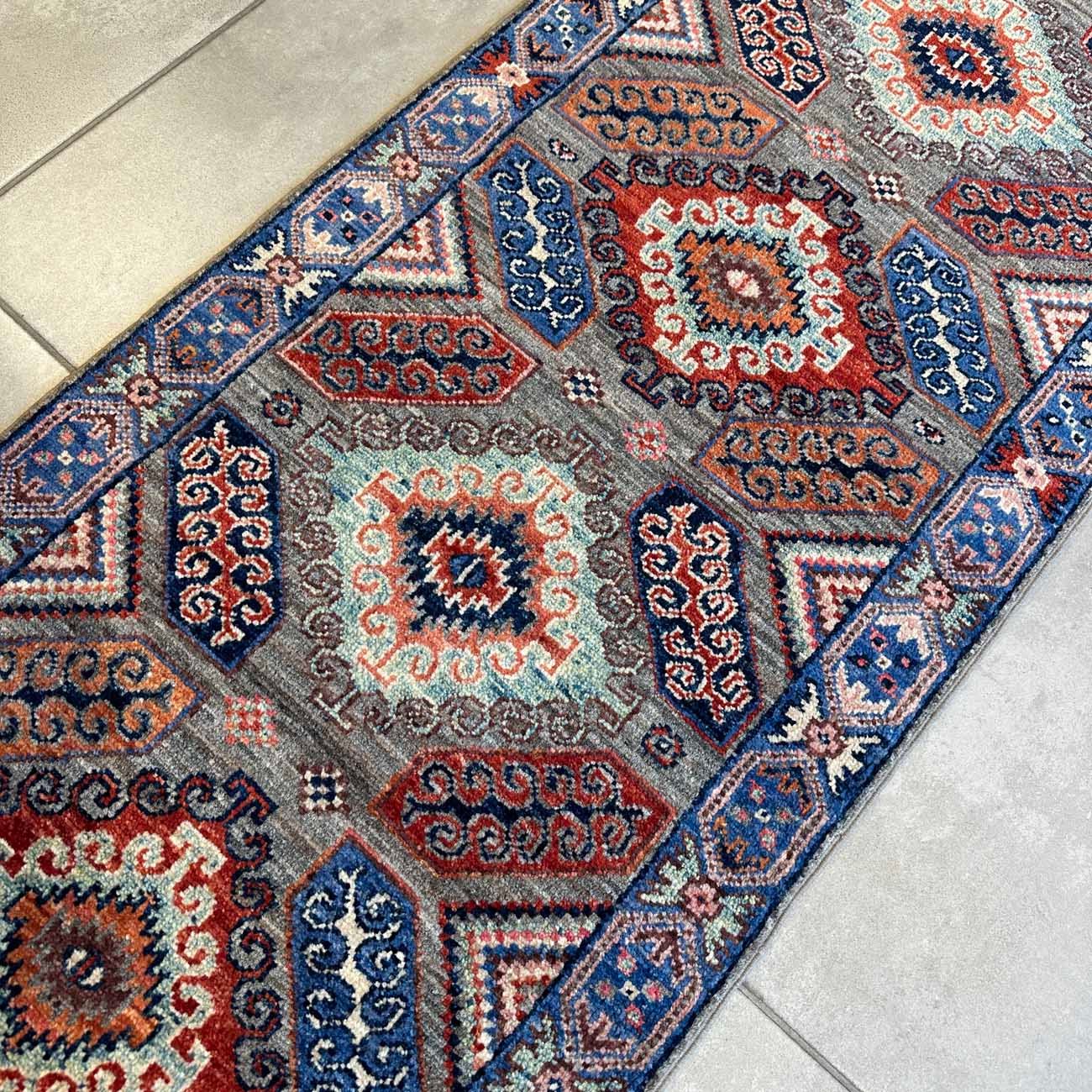 El Dokuma Gri Kaşkai İran Yün Yolluk Halı (60x180 cm) - Görsel 8